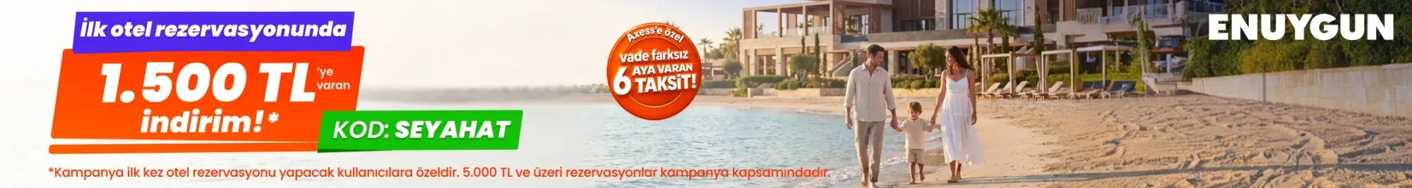 İlk otel rezervasyonunda 1.500 TL'ye varan indirim!
