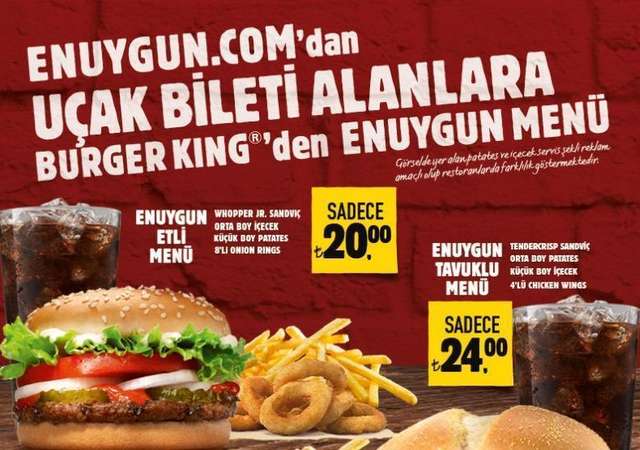 ENUYGUN'dan uçak biletini alanlar Burger King'de kazançlı çıkıyor!