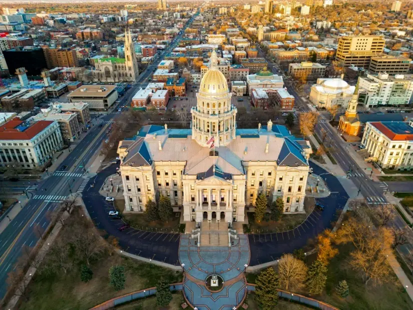 Colorado Eyaleti Meclis Binası Gün Batımında Denver Colorado Şehri