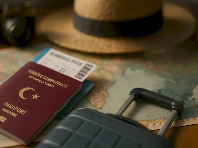 dünya haritası üzerinde tc pasaportu fotoğraf makinesi  görünümü