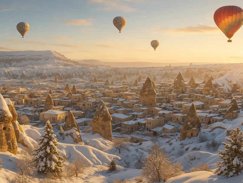 kapadokya'da uçan balonlar kış mevsimi