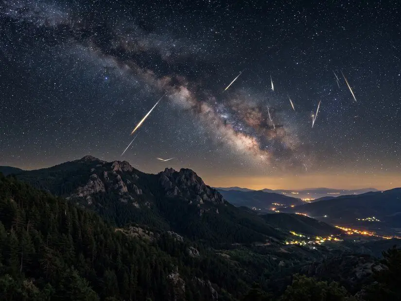 Kazdağları, Balıkesir perseid meteor yağmuru görünümü yapay zeka ile üretilmiştir