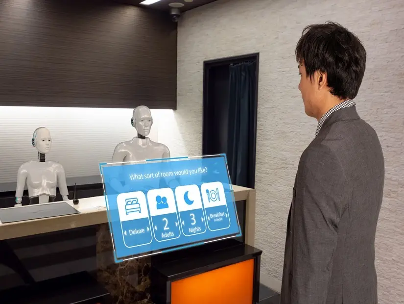 Akıllı otelcilik sektörü 4.0 konseptinde, otel veya havaalanlarının lobilerinde resepsiyonist robot (robot asistan)