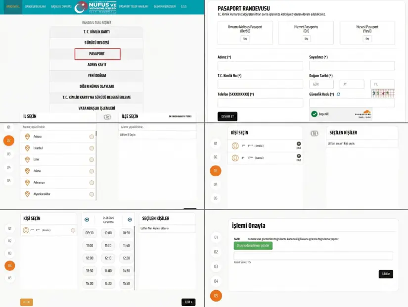 pasaport randevusu oluşturma adım adım görünümü