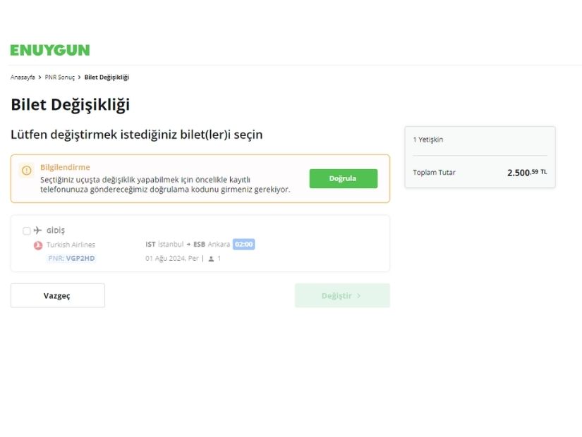 THY bilet değişimi adım 3 Uçak biletimde nasıl değişiklik yapabilirim?