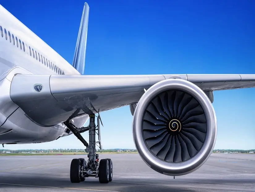 ticari bir uçağın jet motoru görünümü
