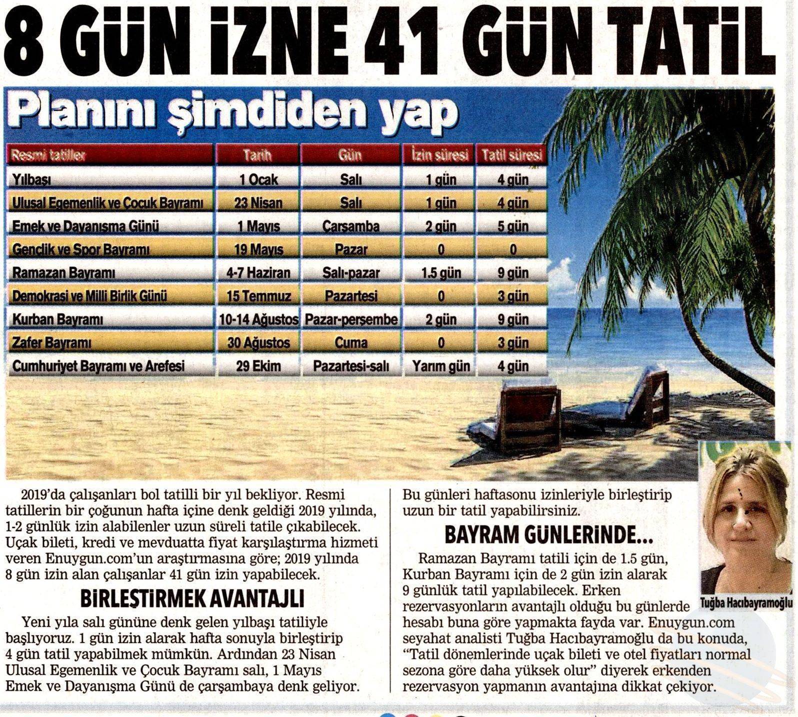 8 gün izne 41 gün tatil