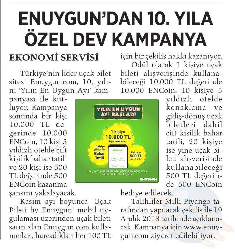 Enuygun'dan 10. yla zel dev kampanya | Enuygun.com