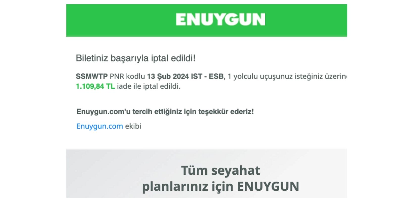 Uçak bileti iptal bildirimi e-posta Uçak biletimi nasıl iptal edebilirim? Para iademi nasıl alabilirim?