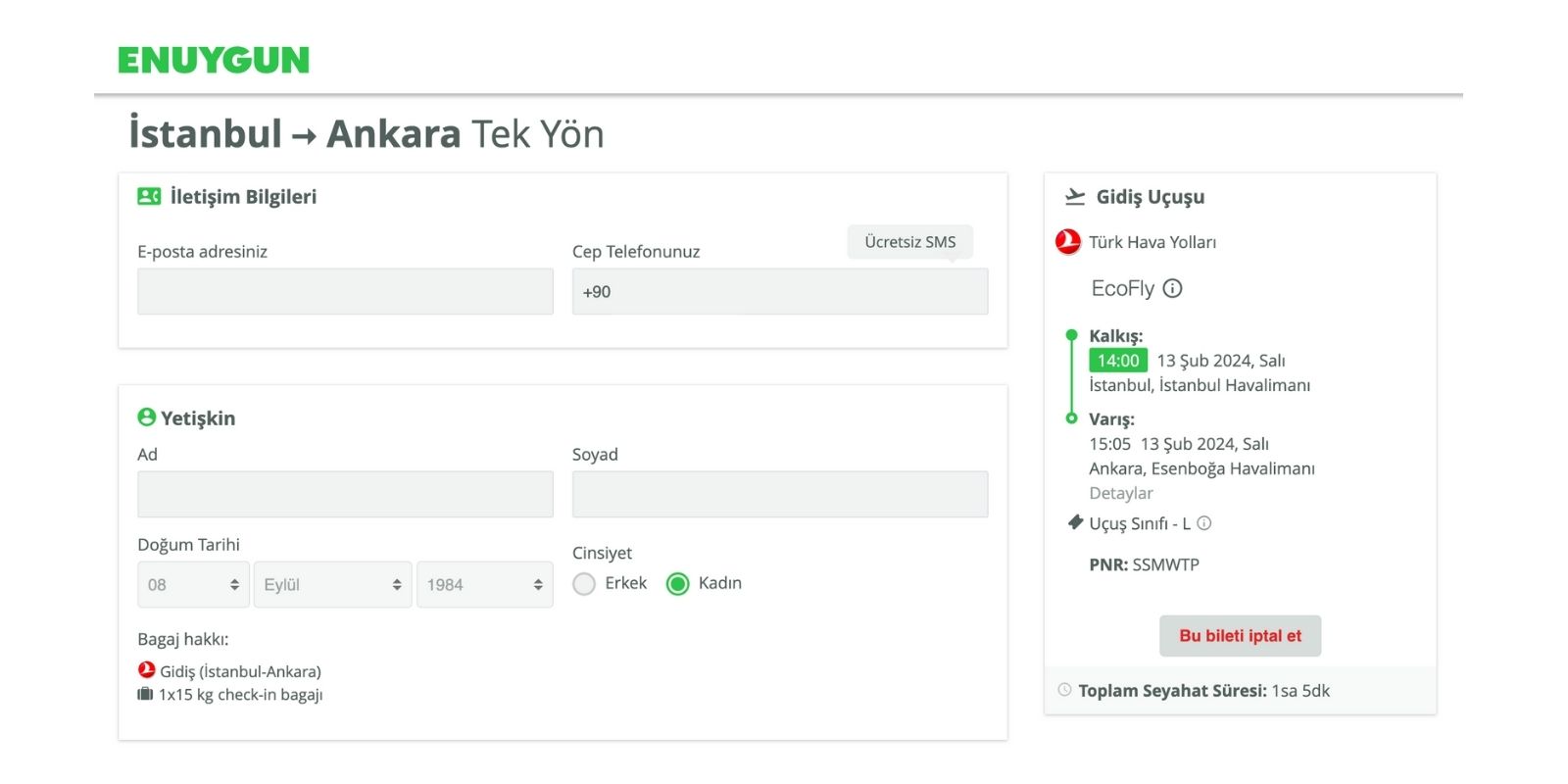 Uçak bileti iptal sayfası sefer ve yolcu bilgisi doğrulama sayfası Uçak biletimi nasıl iptal edebilirim? Para iademi nasıl alabilirim?